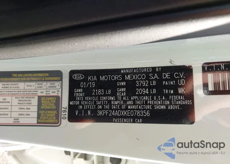 2019 Kia Forte Lxs из США, поврежденный, VIN 3KPF24ADXKE078356